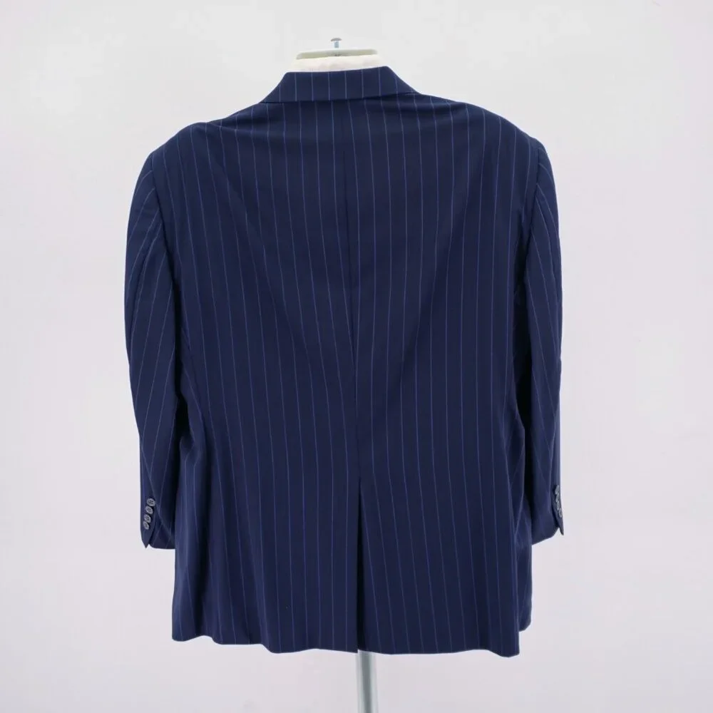 Tommy Hilfiger Blue Striped Wool 2 Piece Suit 46R 40 / 28.5 3 Button High Rise P